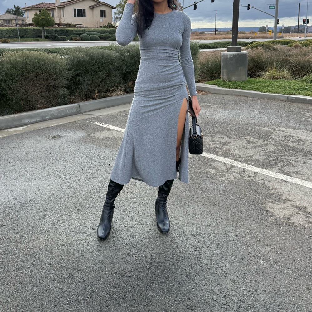 Bershka Gray Ruched side Maxi dress